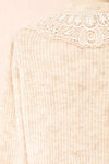 Reagan Beige Buttoned Collar Sweater w/ Lace | Boutique 1861 back close-up