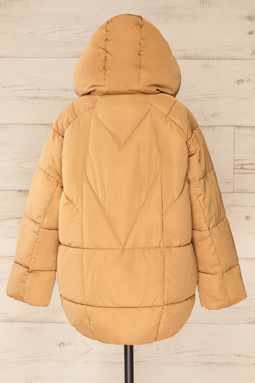 Reda Beige Short Puffer Coat | La petite garçonne back hood view