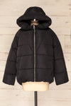 Reda Black Short Puffer Jacket | La petite garçonne front hood view