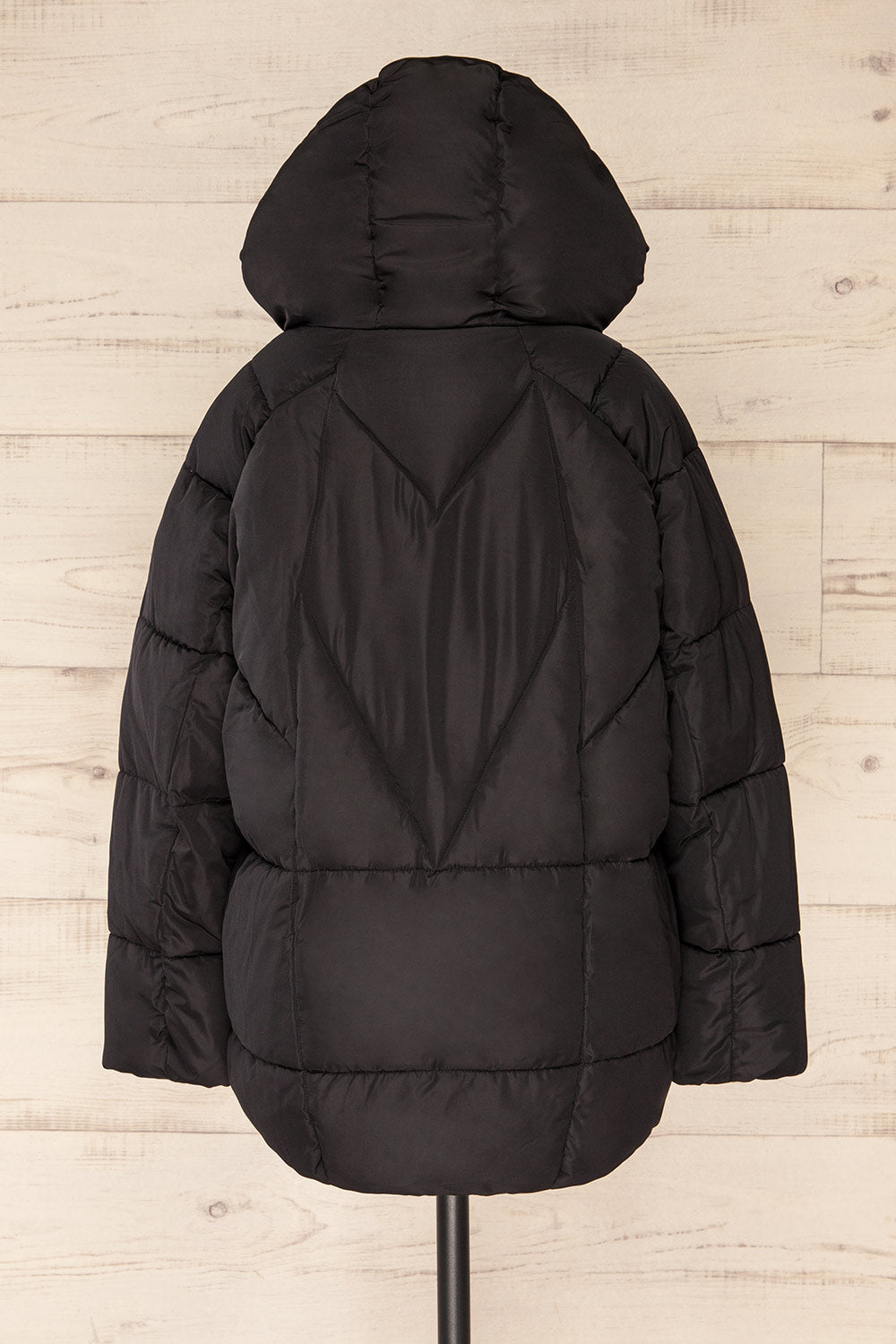 Reda Black Short Puffer Jacket | La petite garçonne back hood view