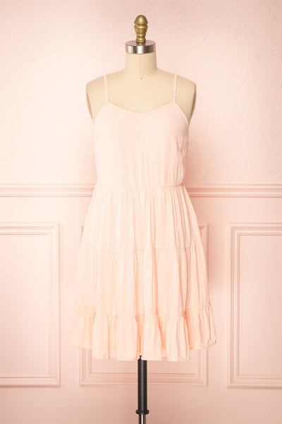 Reeta Pink Sleeveless Tiered Short Dress | Boutique 1861  front view