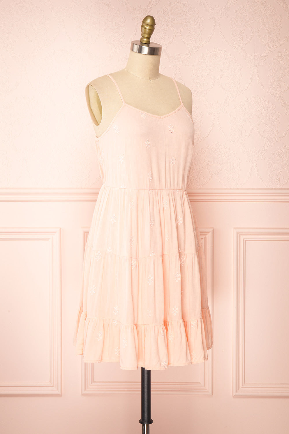 Reeta Pink Sleeveless Tiered Short Dress | Boutique 1861  side view 