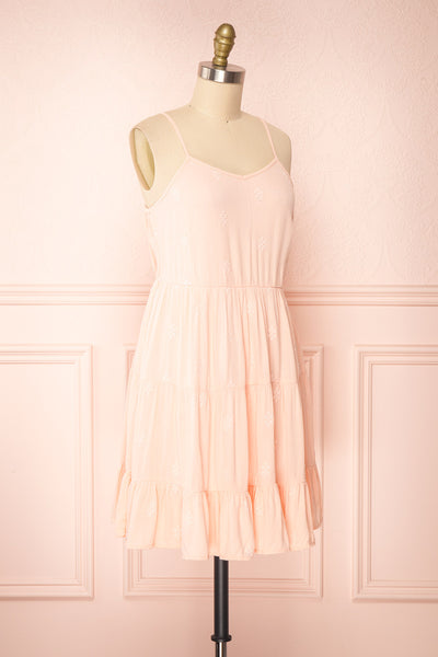Reeta Pink Sleeveless Tiered Short Dress | Boutique 1861  side view