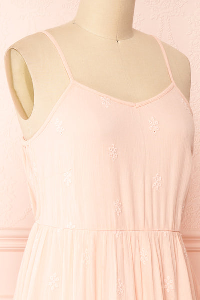 Reeta Pink Sleeveless Tiered Short Dress | Boutique 1861  side close-up