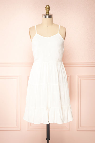 Reeta White Sleeveless Tiered Short Dress | Boutique 1861  front view