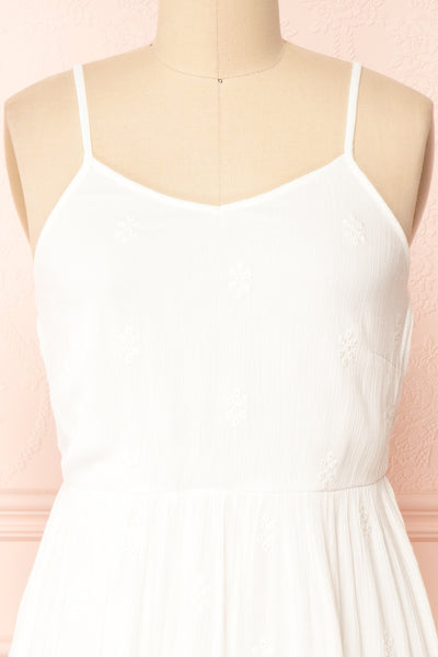Reeta White Sleeveless Tiered Short Dress | Boutique 1861  front close-up