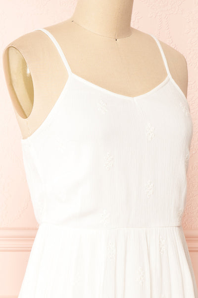 Reeta White Sleeveless Tiered Short Dress | Boutique 1861  side close-up