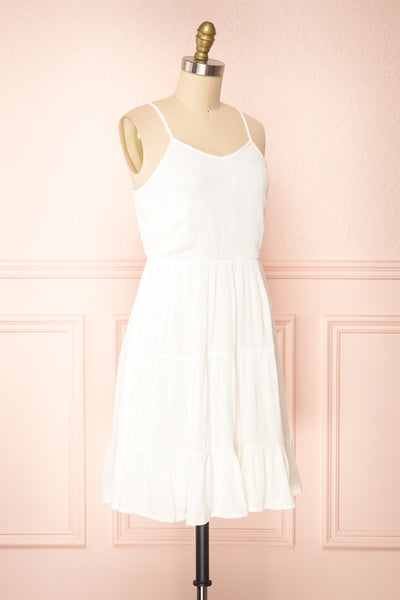 Reeta White Sleeveless Tiered Short Dress | Boutique 1861  side view