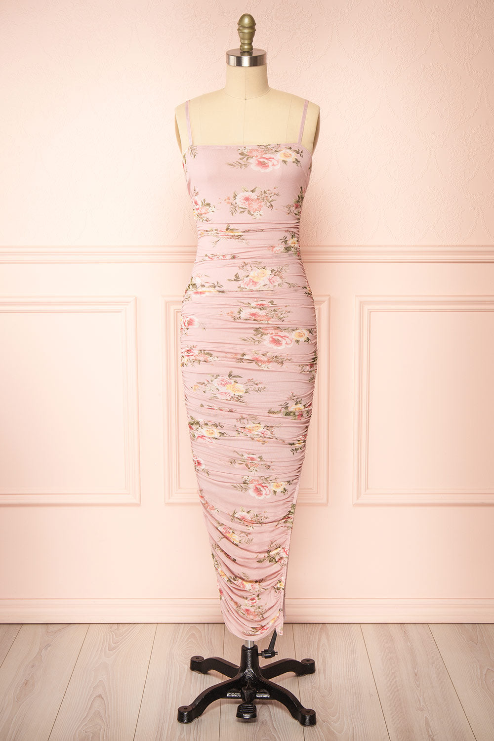 Regina Pink Bodycon Floral Midi Dress | Boutique 1861 front view