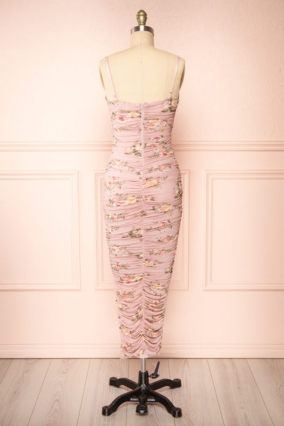 Regina Pink Bodycon Floral Midi Dress | Boutique 1861 back view