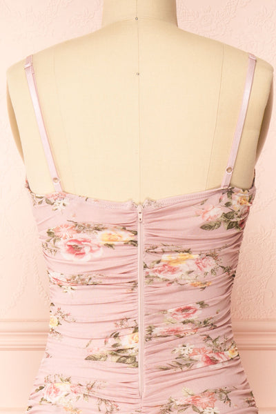 Regina Pink Bodycon Floral Midi Dress | Boutique 1861 back close-up