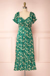 Relique Green Floral Short Sleeve Midi Dress | Boutique 1861 front view