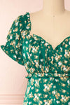 Relique Green Floral Short Sleeve Midi Dress | Boutique 1861 front close-up