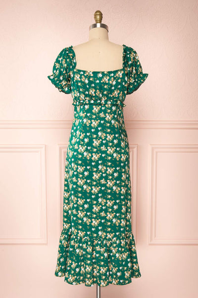 Relique Green Floral Short Sleeve Midi Dress | Boutique 1861 back view