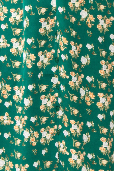 Relique Green Floral Short Sleeve Midi Dress | Boutique 1861 fabric