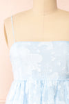 Renda Baby Blue Midi Dress w/ Floral Print | Boutique 1861 front close-up