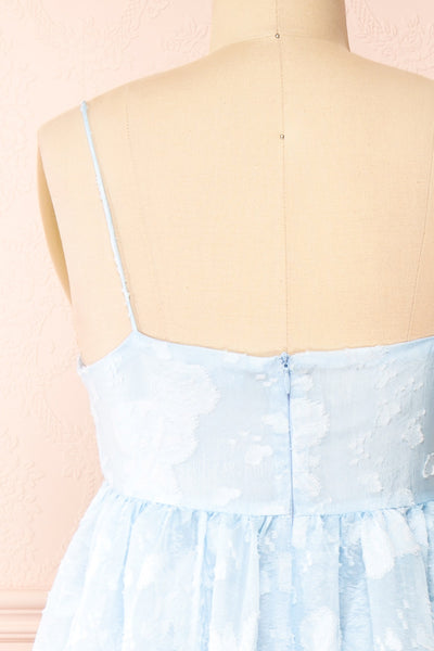 Renda Baby Blue Midi Dress w/ Floral Print | Boutique 1861 back close-up