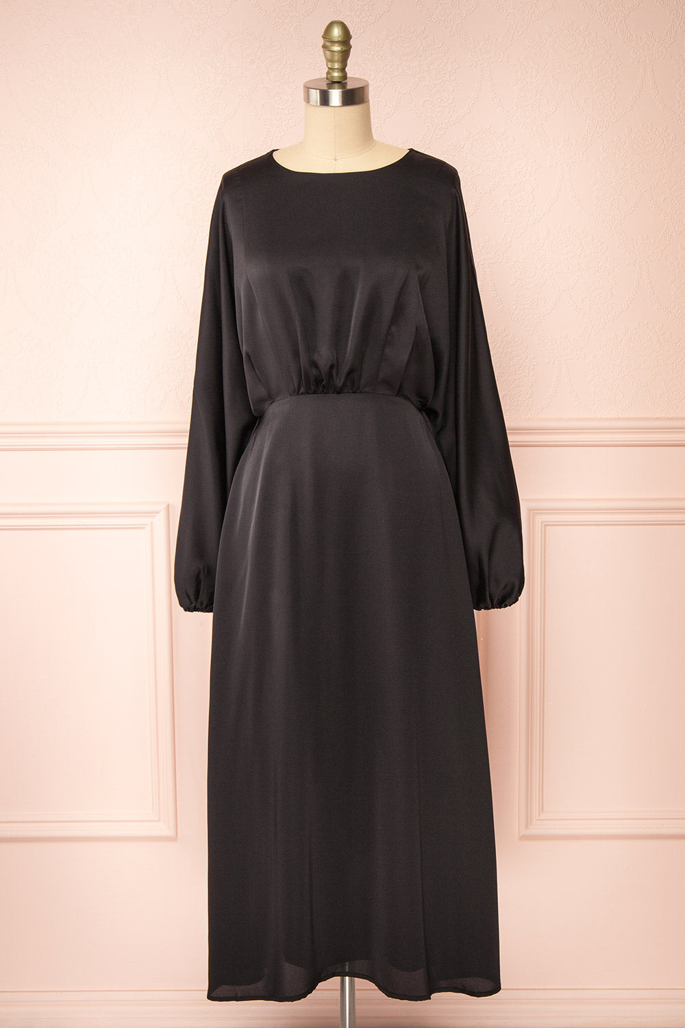 Reneane Black Long Sleeve Midi A-Line Dress | Boutique 1861 front view
