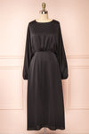 Reneane Black Long Sleeve Midi A-Line Dress | Boutique 1861 front view
