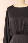 Reneane Black Long Sleeve Midi A-Line Dress | Boutique 1861 front close-up