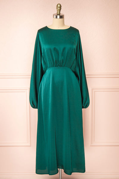 Reneane Green Long Sleeve Midi A-Line Dress | Boutique 1861 front view