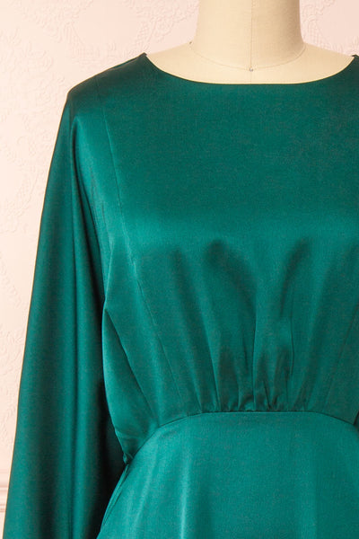 Reneane Green Long Sleeve Midi A-Line Dress | Boutique 1861 front close-up