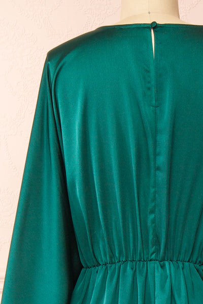 Reneane Green Long Sleeve Midi A-Line Dress | Boutique 1861 back close-up