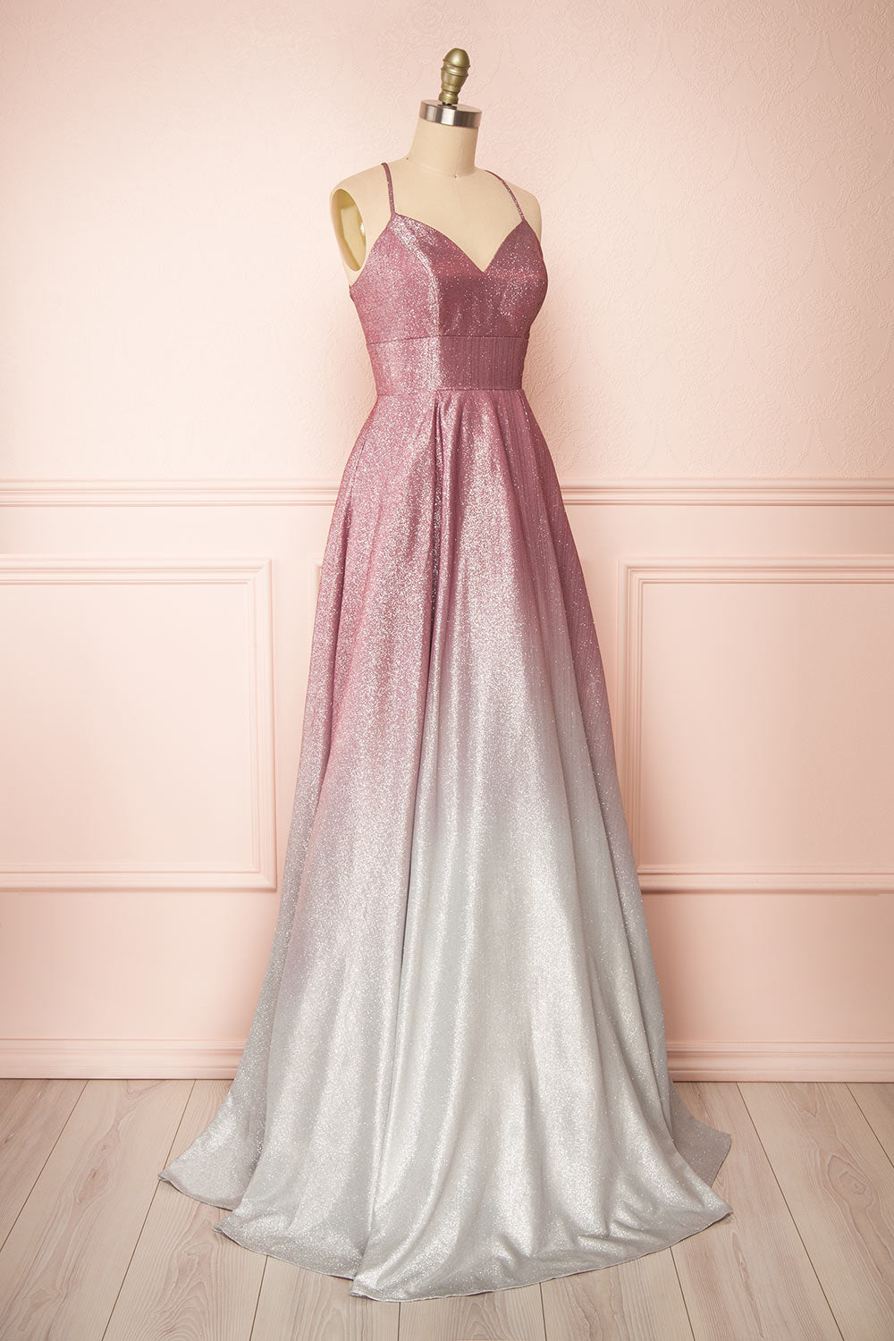 Renesmee Mauve Sparkly Gradient Maxi Dress | Boutique 1861  side view 