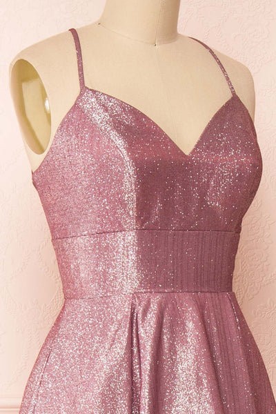 Renesmee Mauve Sparkly Gradient Maxi Dress | Boutique 1861 side close-up