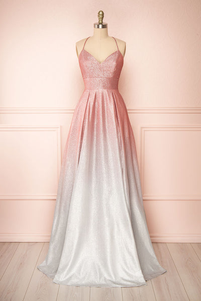 Renesmee Pink Sparkly Gradient Maxi Dress | Boutique 1861 front view