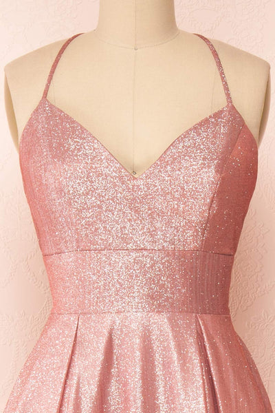 Renesmee Pink Sparkly Gradient Maxi Dress | Boutique 1861  front close-up