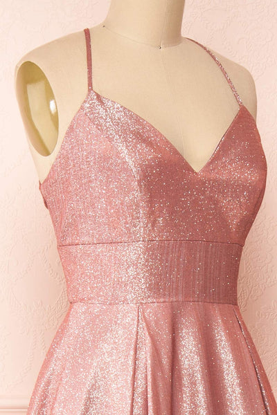 Renesmee Pink Sparkly Gradient Maxi Dress | Boutique 1861  side close-up