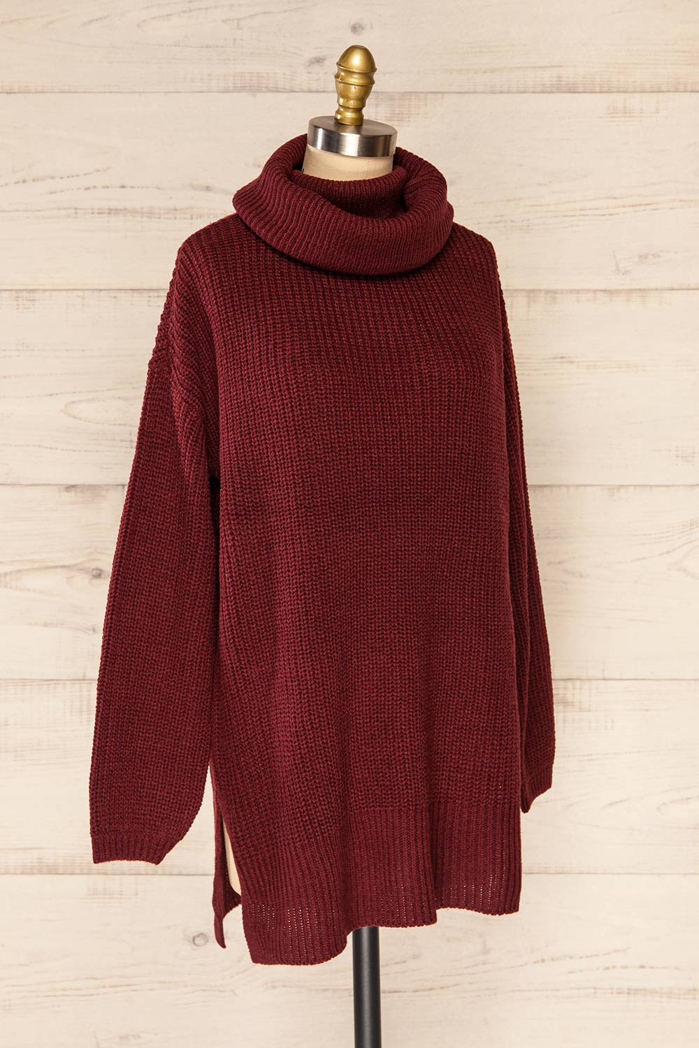 Rennes Burgundy Turtleneck Knit Long Sweater | La petite garçonne side view