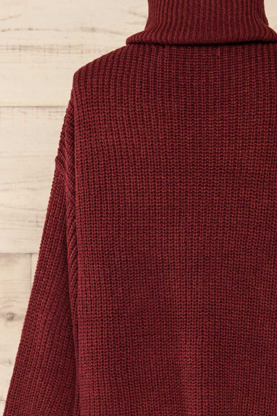 Rennes Burgundy Turtleneck Knit Long Sweater | La petite garçonne back close-up