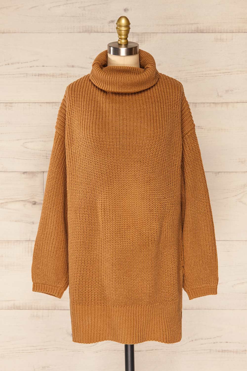 Rennes Caramel Knit Turtleneck Sweater | La petite garçonne front view