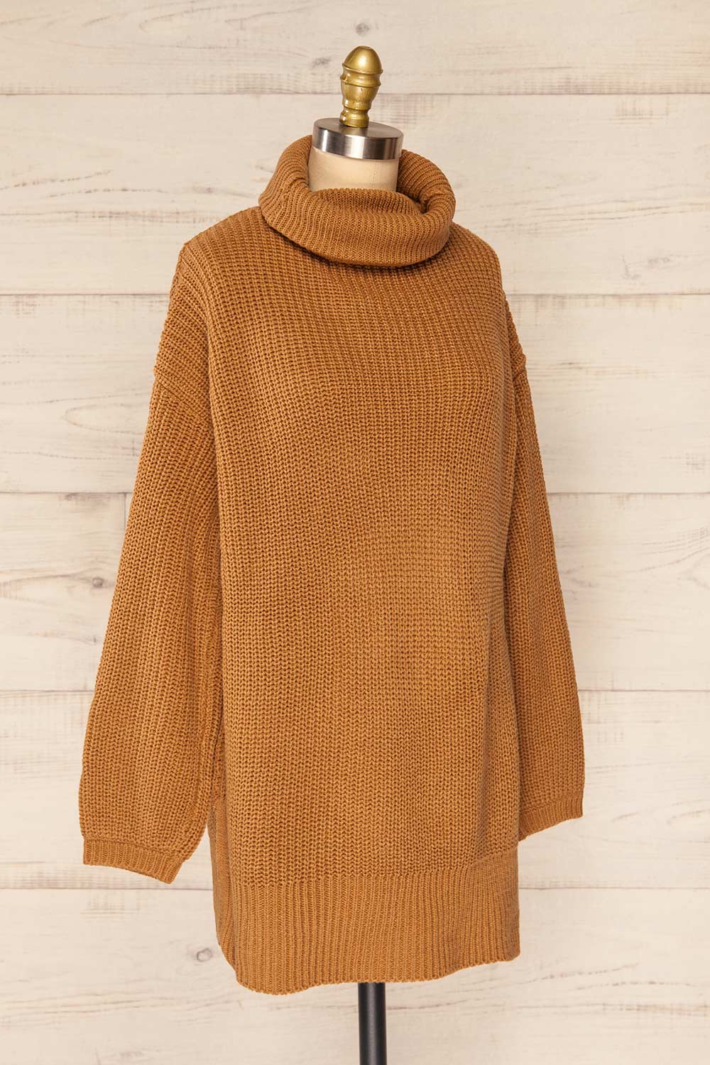 Rennes Caramel Knit Turtleneck Sweater | La petite garçonne side view