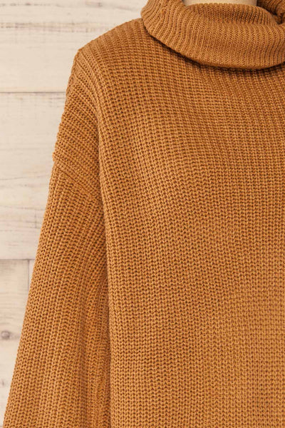 Rennes Caramel Knit Turtleneck Sweater | La petite garçonne side close-up