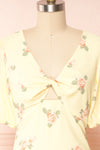 Reuta Short Yellow Floral Open Back Short Dress | Boutique 1861 front close up