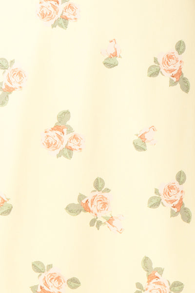 Reuta Short Yellow Floral Open Back Short Dress | Boutique 1861 fabric