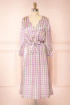 Rhea Long Sleeve Plaid Satin Midi Dress | Boutique 1861 front view