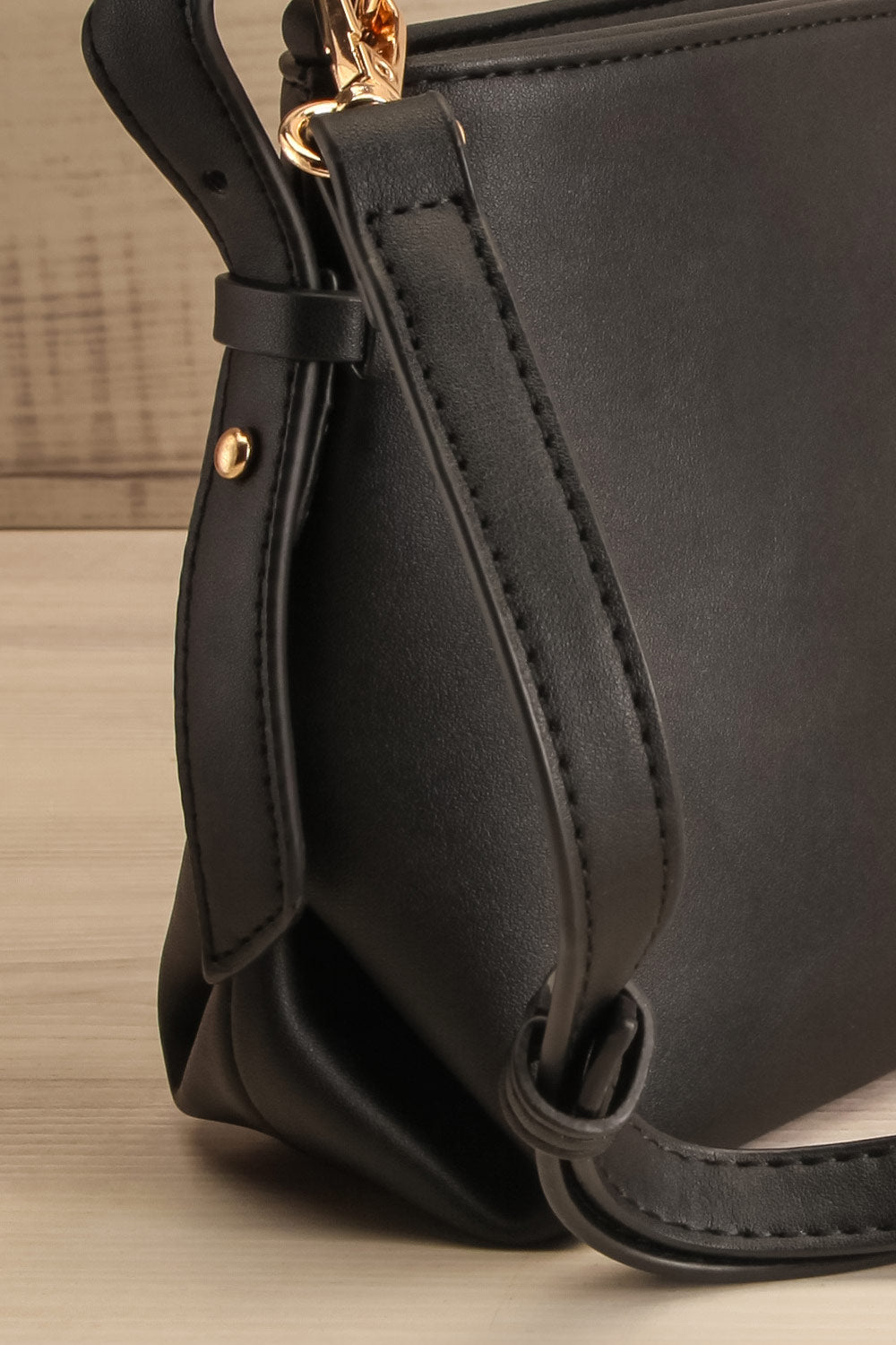 Rhubarbe Black Small Crossbody Handbag | La petite garçonne side close-up