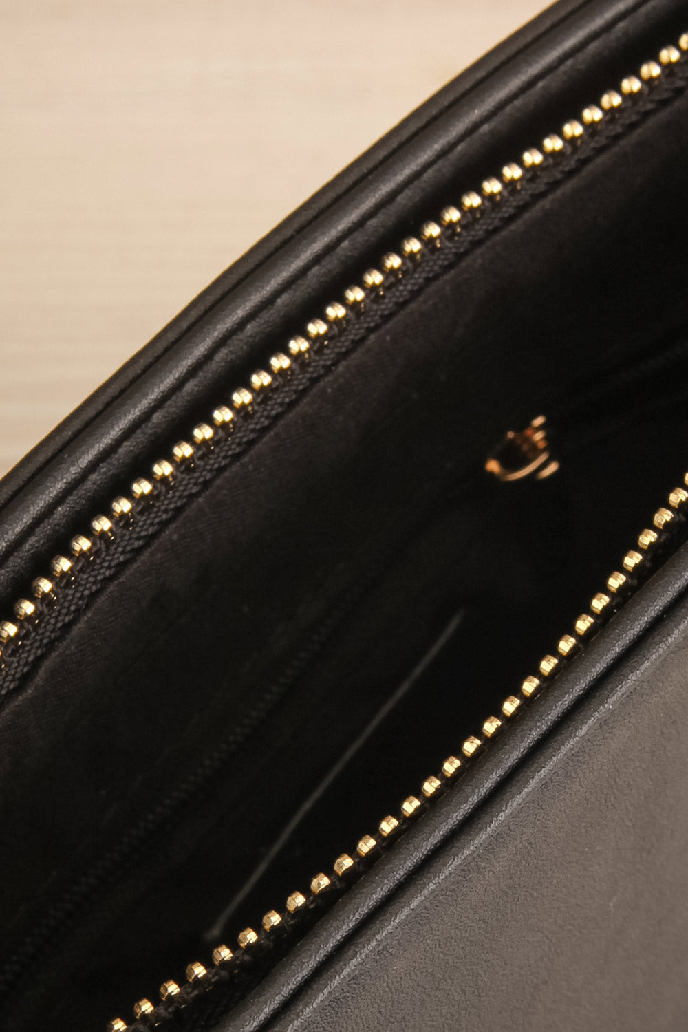Rhubarbe Black Small Crossbody Handbag | La petite garçonne inside close-up
