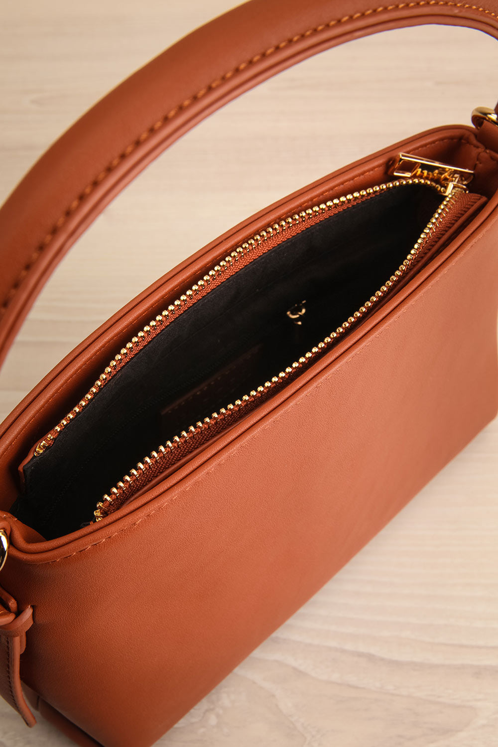 Rhubarbe Brown Small Crossbody Handbag | La petite garçonne inside view