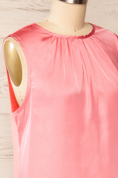 Riccia Pink Sleeveless Pleated Neck Blouse | La petite garçonne side close-up