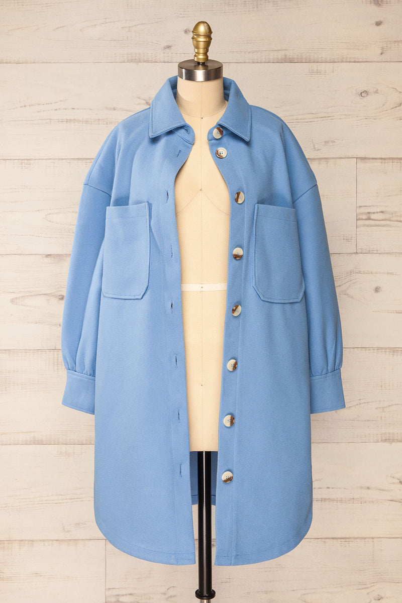 Richmond Oversized Blue Felt Shacket | La petite garçonne