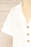 Riga Ivory Cropped Button-Up Blouse | La petite garçonne front close-up