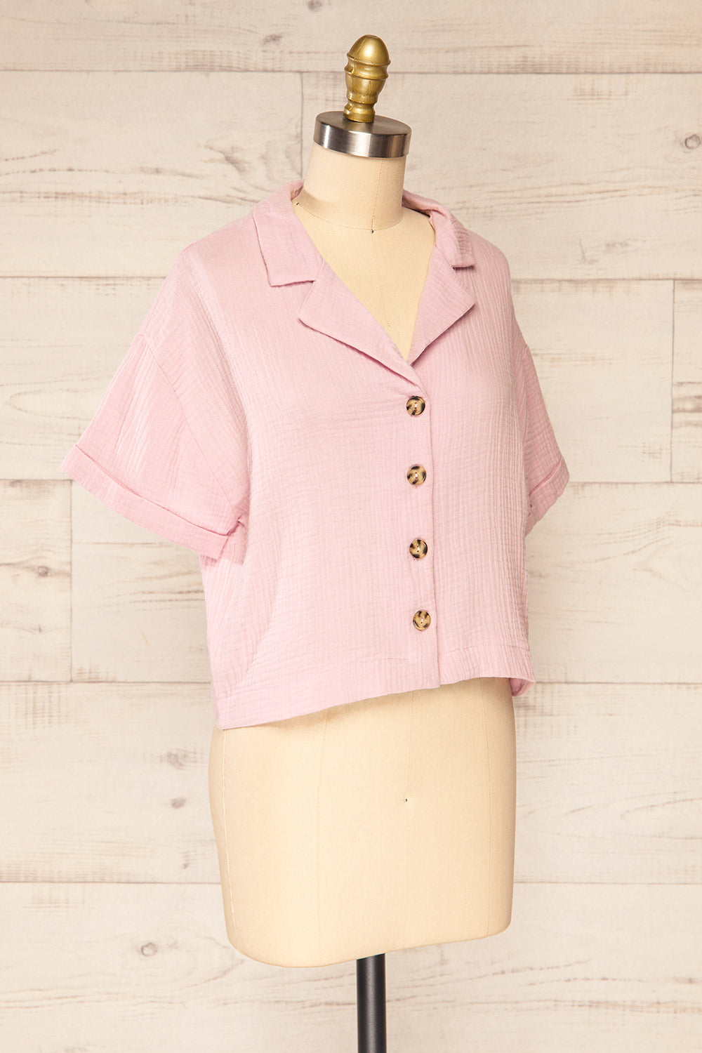 Riga Pink Cropped Button-Up Blouse | La petite garçonne side view 