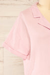 Riga Pink Cropped Button-Up Blouse | La petite garçonne side close-up