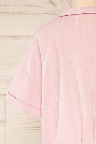 Riga Pink Cropped Button-Up Blouse | La petite garçonne back close-up
