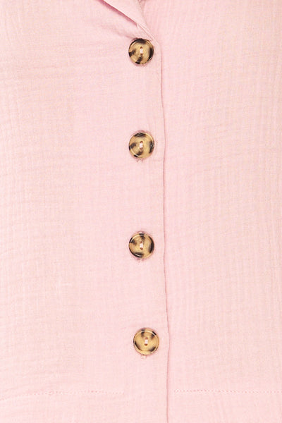 Riga Pink Cropped Button-Up Blouse | La petite garçonne fabric